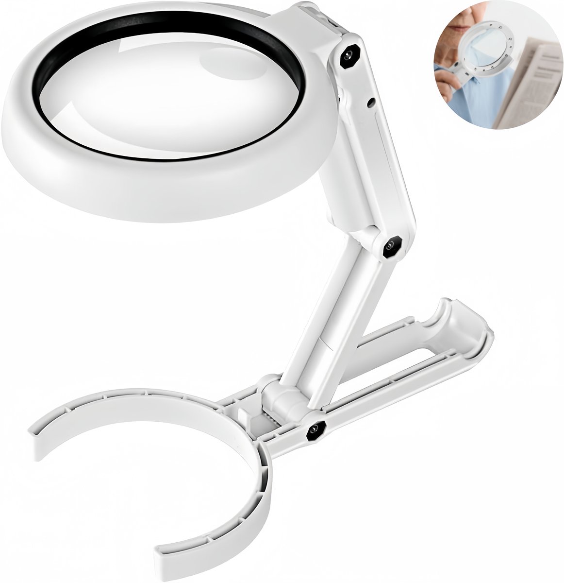 1 stuk - led vergrootglas - handloep - bureau loep - met 8 led lampjes, 5x & 11x vergroting - opvouwbaar - voeding via usb‑kabel of 3 aaa‑batterijen - abs behuizing, acryl lens - geschikt voor lezen, reparatie - wit