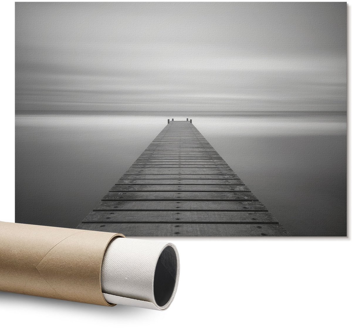 Coloray Polycanvas Wandposter – Minimalistische Pier, Zwart-Wit – A1 – Bruin Patroon – Rechthoek – Decoratieve Wandposter – Kantoor – Klassiek
