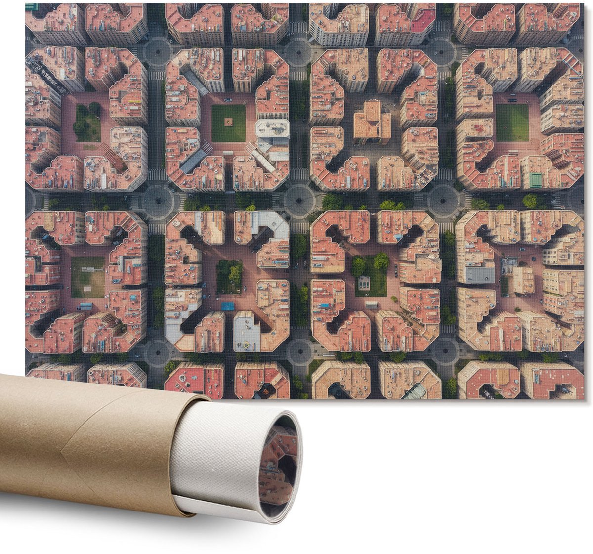 Coloray Polycanvas Wandposter – Moderne Architectuur, Beige – A1 – Rood Illustratie – Rechthoek – Wandkunst – Woonkamer – Minimalist