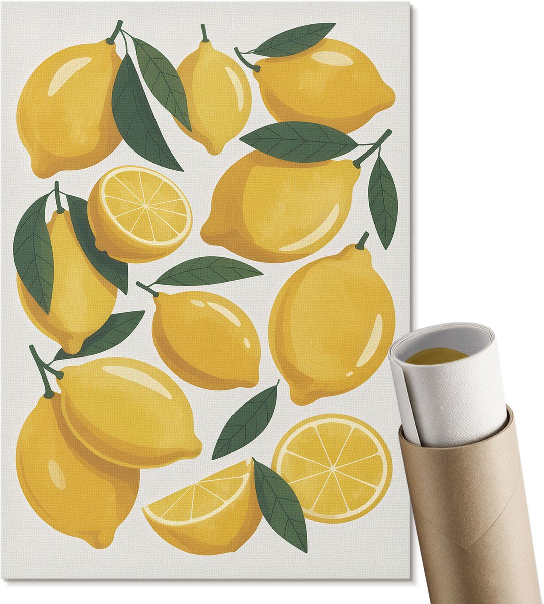 Coloray Polycanvas Wandposter - Kolibrie En Bloem, Illustratie - A3 - Wit Patroon - Rechthoek - Canvasposter - Woonkamer, Slaapkamer, Kantoor - Romantisch