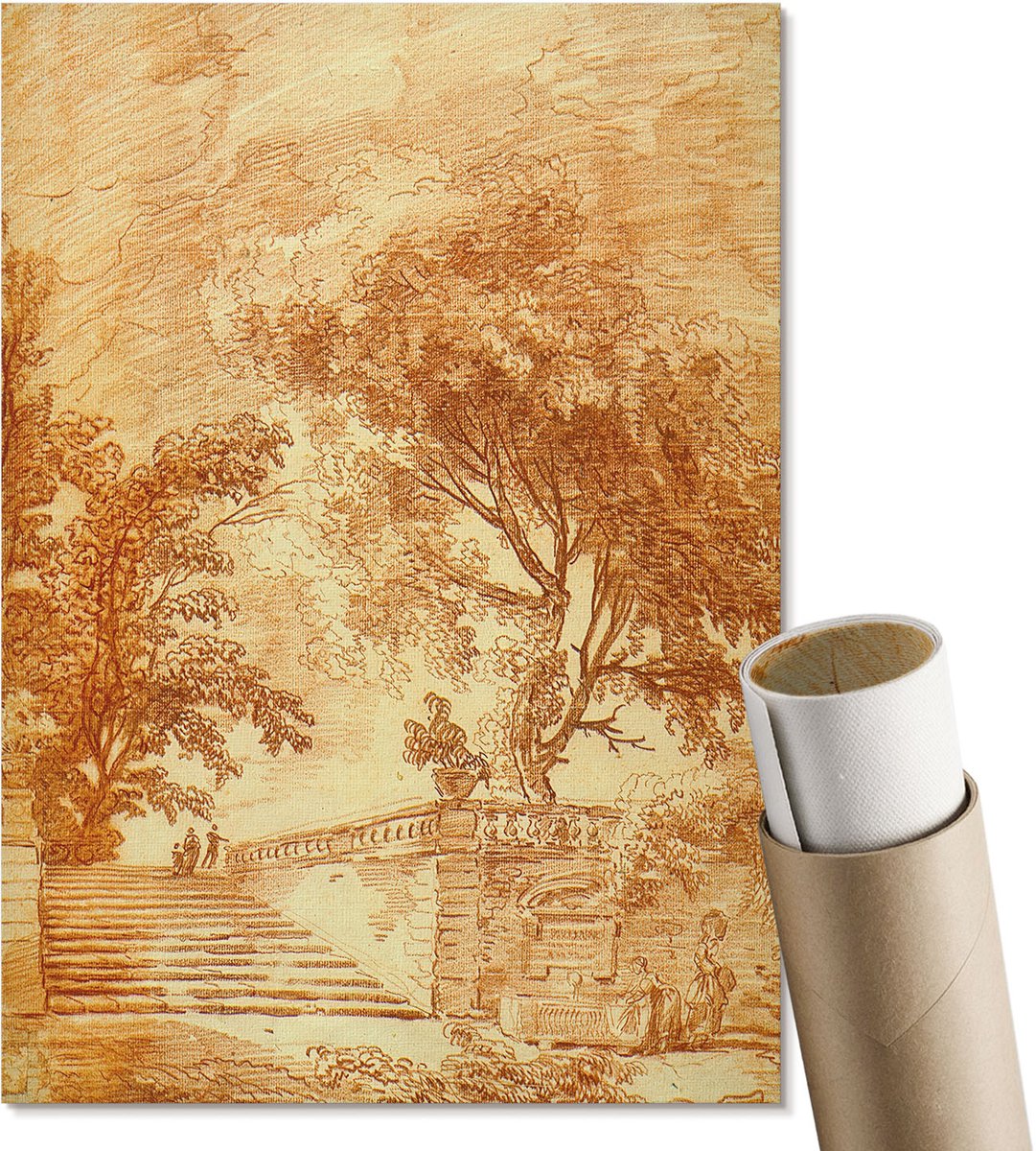 Coloray Polycanvas Wandposter - Landschap Met Trappen, Tekening - A4 - Bruin Wandposter - Rechthoek - Canvasposter - Woonkamer, Slaapkamer, Kantoor - Klassiek