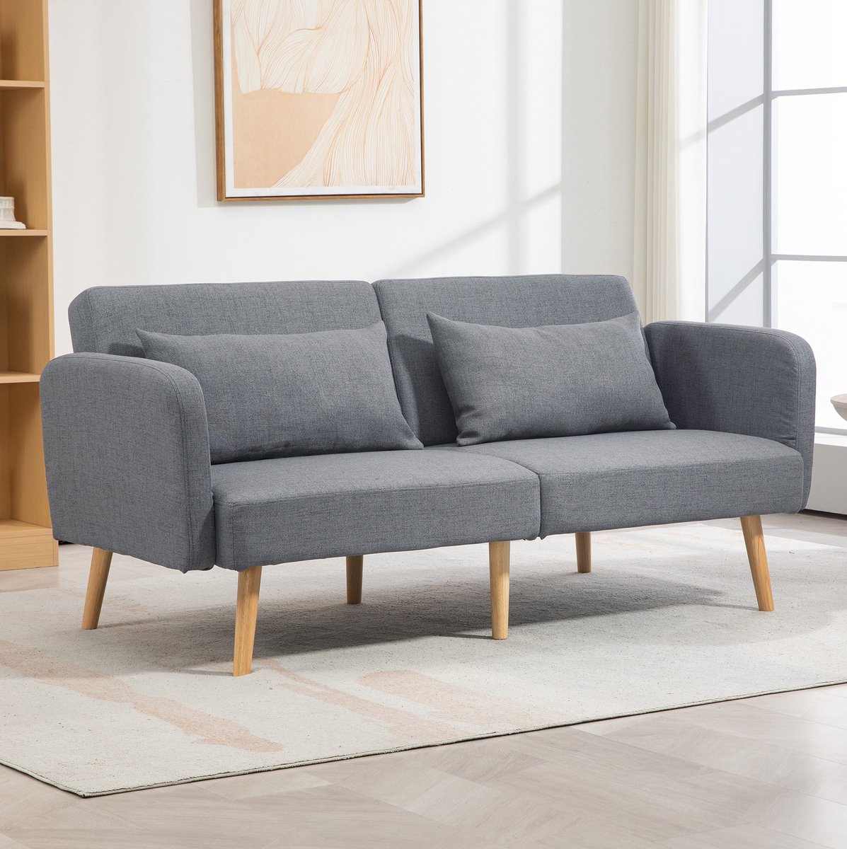 OKWISH Slaapbank 3-Zits 170 Cm Uitklapbaar Met 3-Traps Verstelbare Rugleuning En Armleuningen Voor Woonkamer En Logeerkamer Polyester Grijs