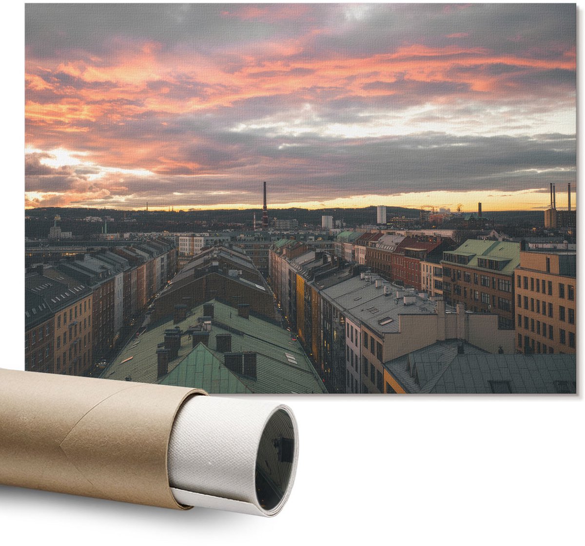 Coloray Polycanvas Wandposter – Stedelijk Westen, Oranje – A1 – Wit Design – Rechthoek – Canvas Wandposter – Woonkamer – Klassiek