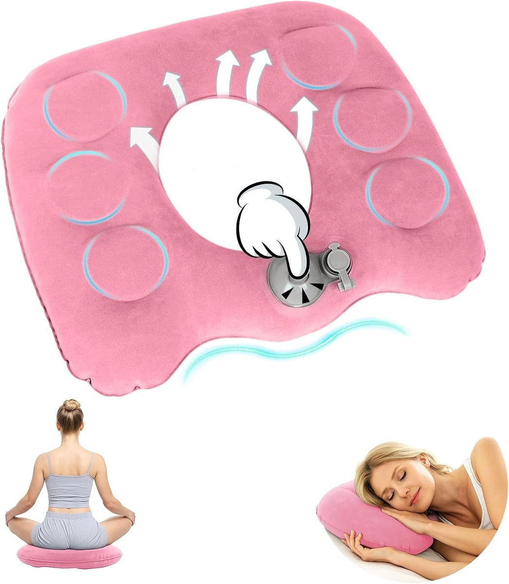 Verstelbaar Opblaasbaar Donut Kussen voor Zitcomfort, Coccyx Ondersteuning, Orthopedisch Kussen voor Kantoor, Auto en Rolstoel bij Rugpijn en Aambeien (Roze)