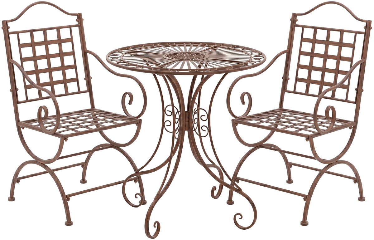 CLP Tuinmeubelset Viro - 3-delig - Ronde Tafel - 2 Stoelen antiek bruin