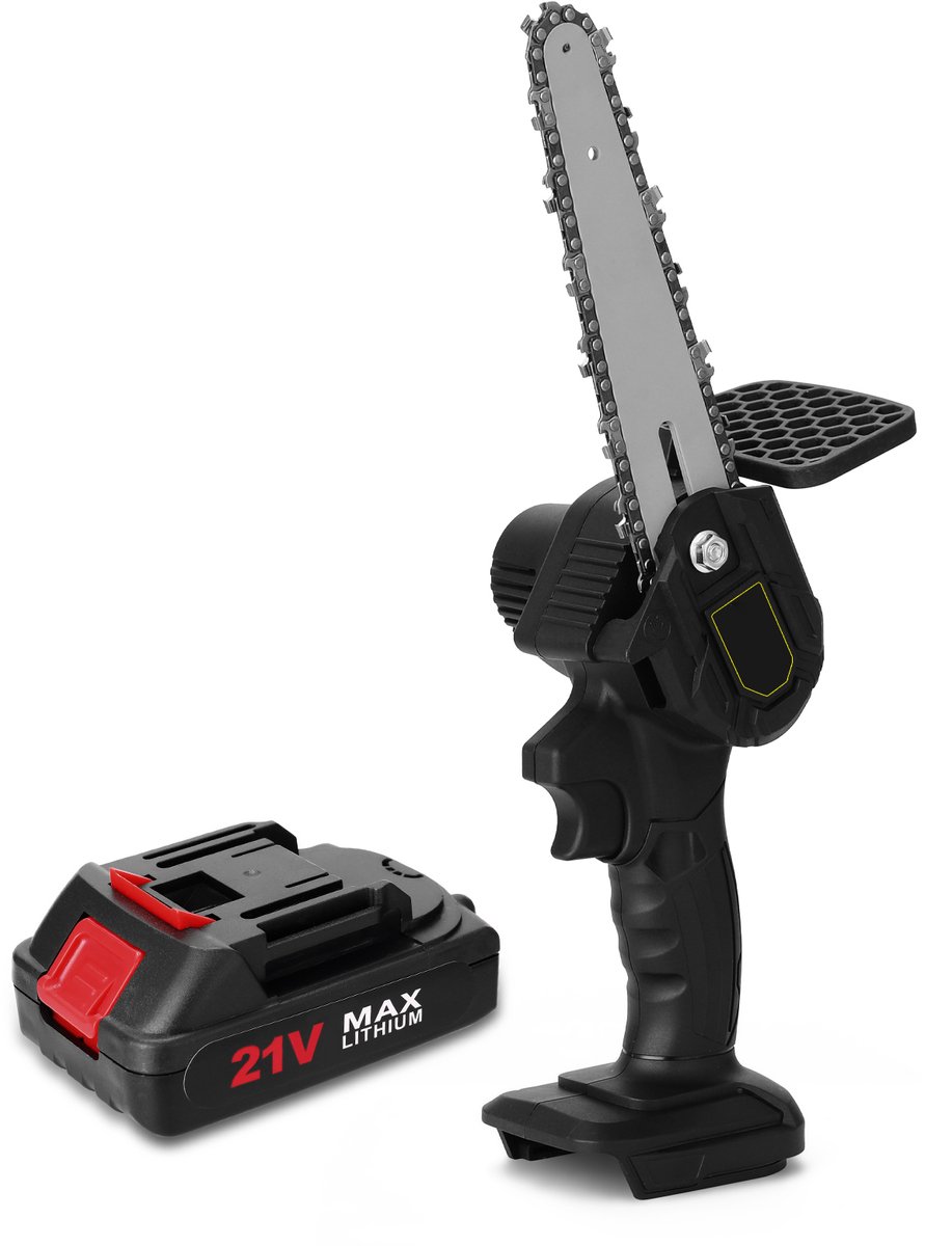 6 Inch 21V Accu Kettingzaag Mini Draadloze Snoeizaag, 2 Accu's, Handig voor Tuin & Houtbewerking