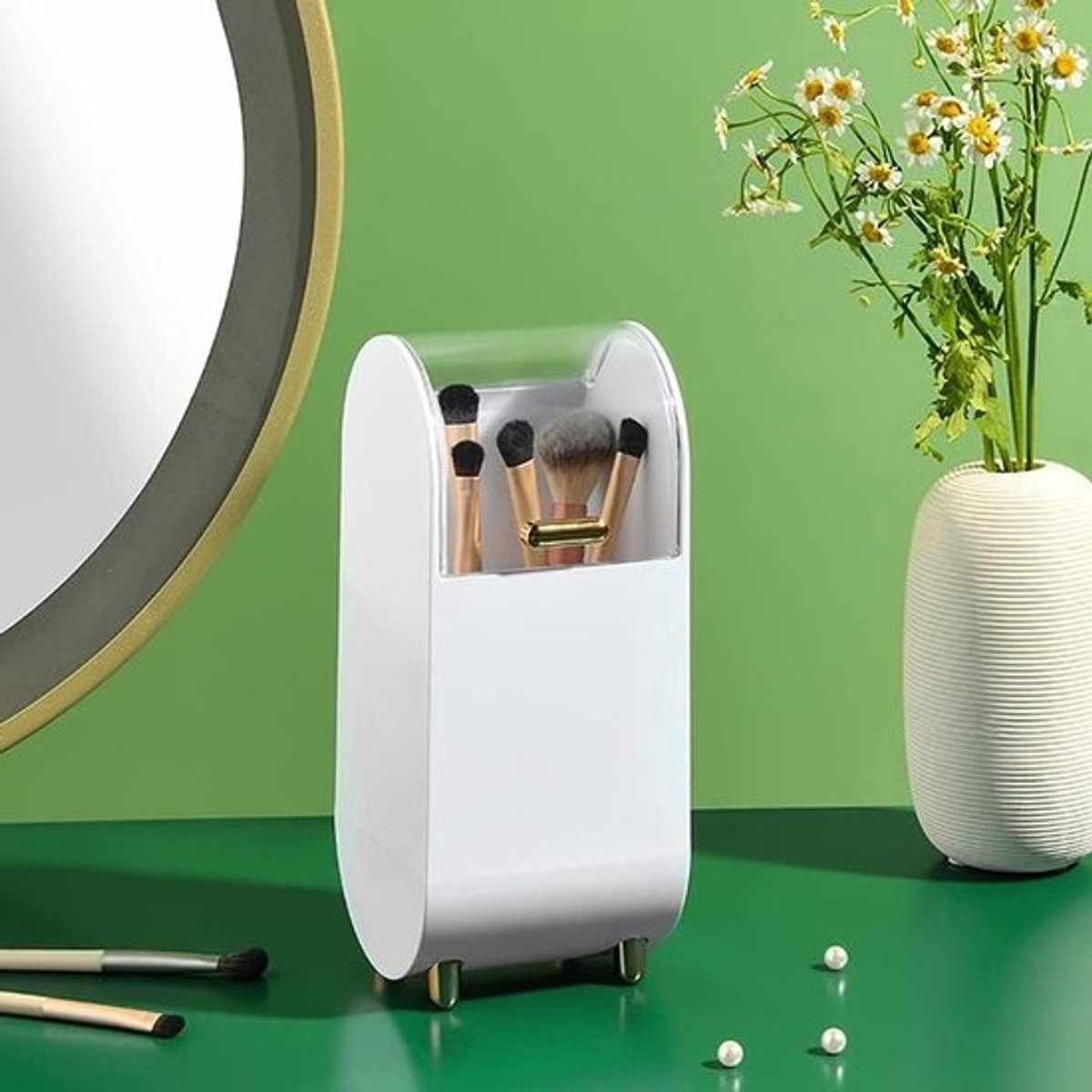 Make-up Borstelhouder - Cosmetica Organizer - Make-up Opbergen - Stofdichte Transparante Hoes - 21.7 cm Hoog - Wit