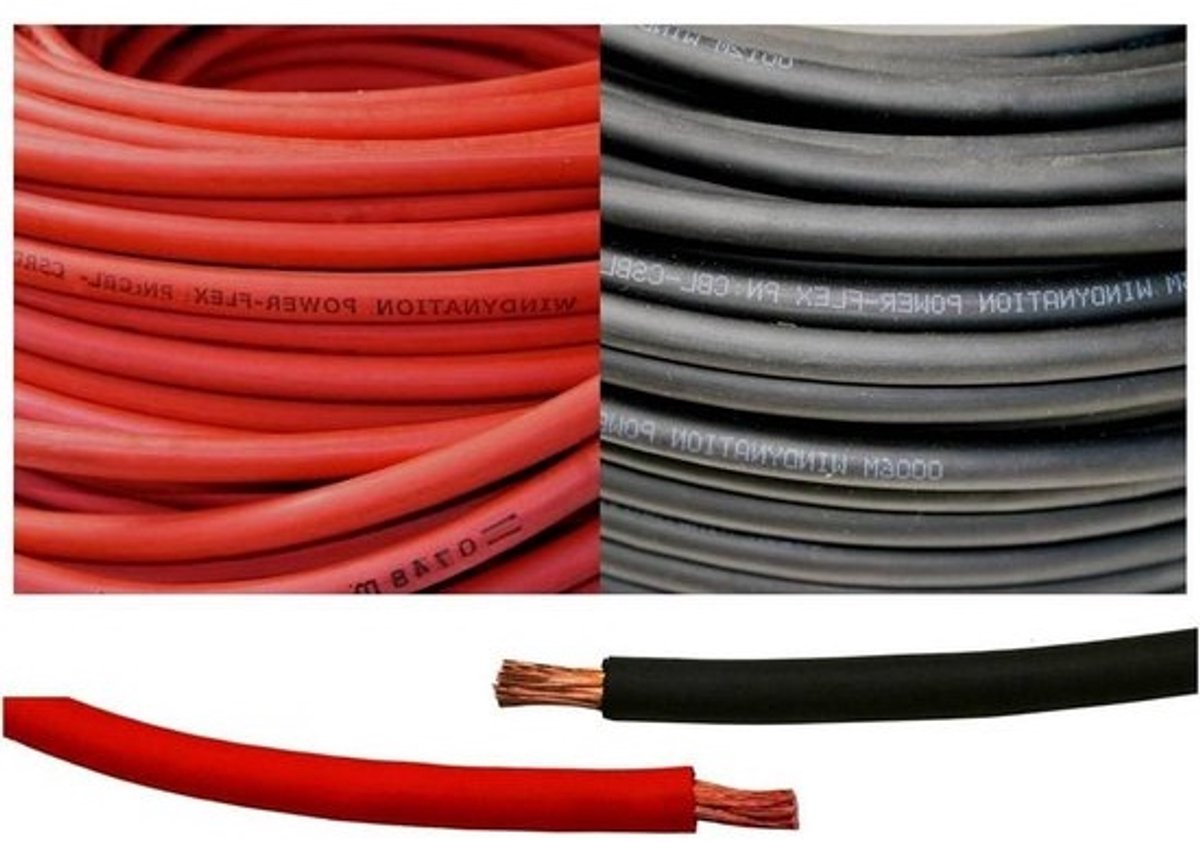 Flexibele Koperkabel - Stroomkabel - Elektrische Aansluitingen - Hoog Aantal Koperdraden - 2 AWG 6 Meter - Zwart en Rood