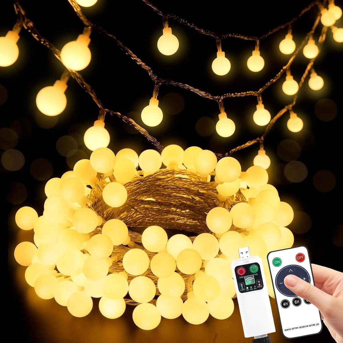 Lichtsnoer - 100 LED - Op Batterijen - Afstandsbediening - Warmwit - Kerst - Binnen en Buiten