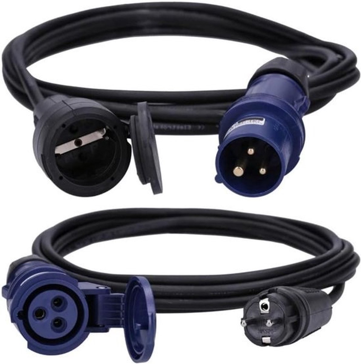 Schuko CEE Adapterkabel - Verlengkabel Camping Boot - Stroomvoorziening Buiten - Spatwaterdicht IP44 - 5 meter - Zwart