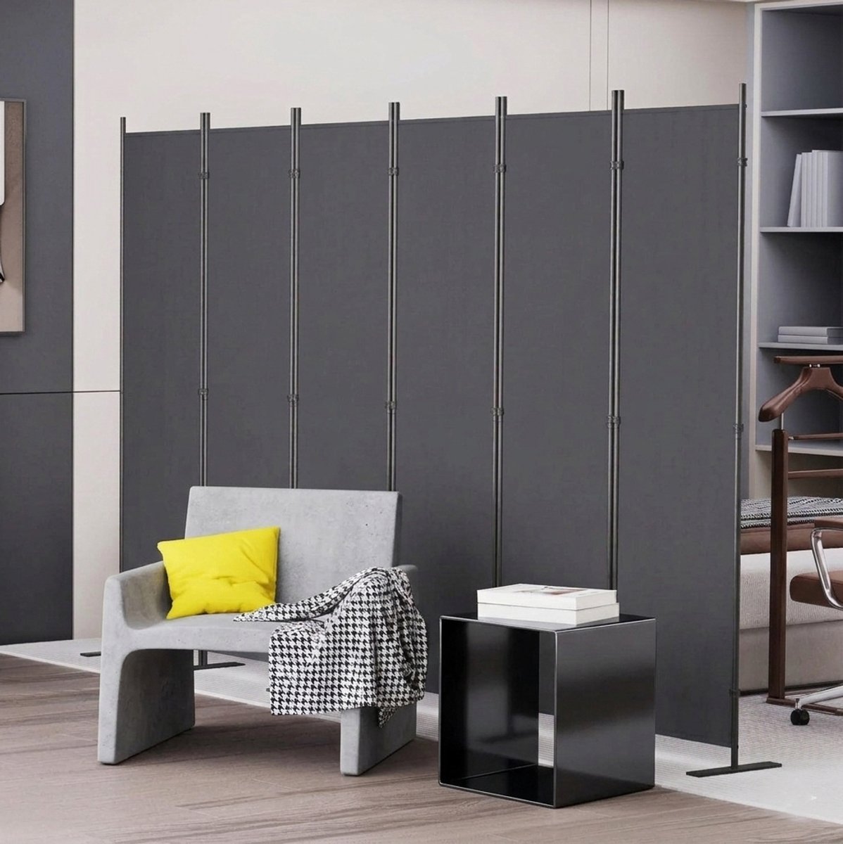 MODFU-Kamerscherm-6-Delig-Donkergrijs-Opvouwbaar-Metaal-Oxford-Stof-304-Cm-180-Cm