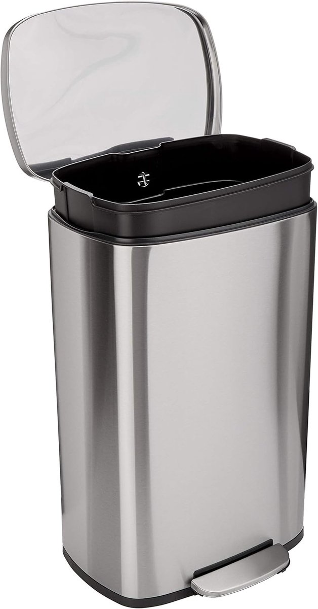 Kavo Prullenbak - Prullenbak 50 Liter - Afvalbak&Prullenbakken - Zilver/Zwart - 43cm x 37cm x 66cm