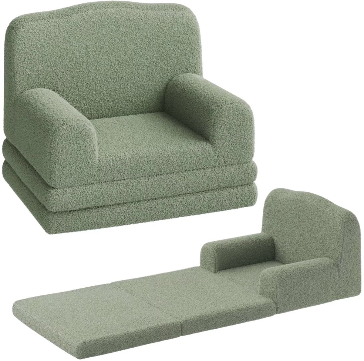 HiMISS Kinderstoel teddy - kinderleesstoel - Omvormbare peuterbank - Kinderfauteuil - Kindersofa - 58x45x50 cm - Kroon - Wasbaar - Groen