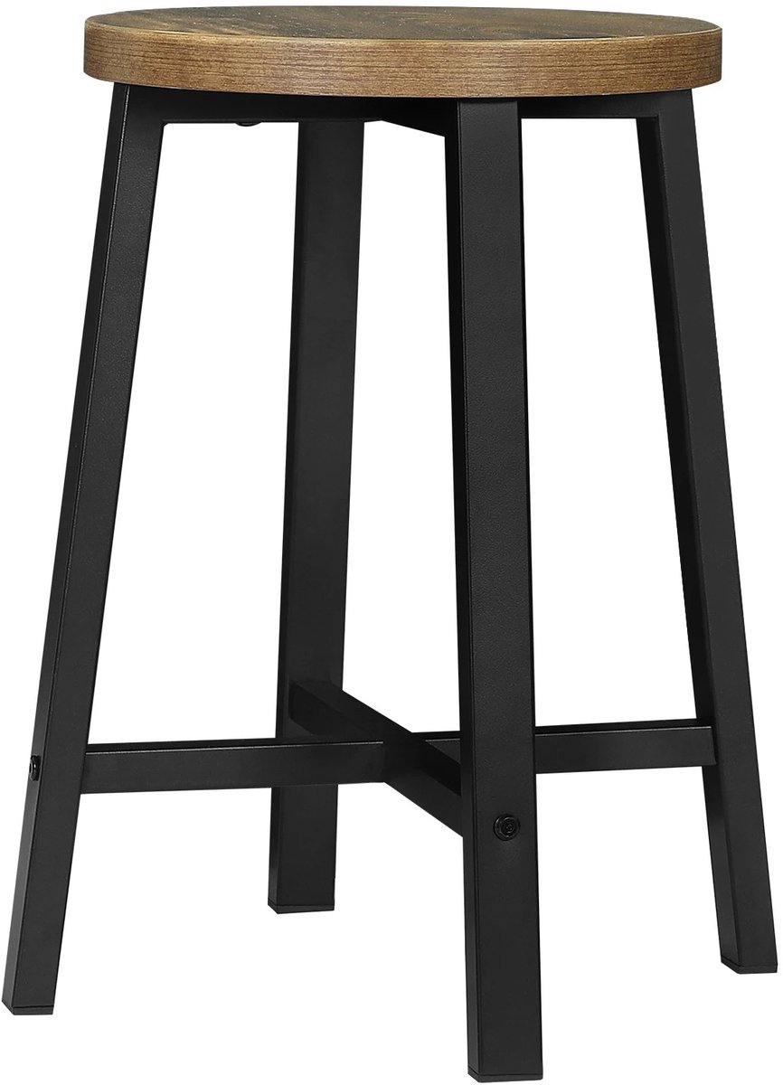 Bresht Krukken - Set van 2 - Industrieel - Antislippads - Houtlook & Metaal - Bruin/Zwart - Tot 100 kg - 29,5 × 29,5 × 46 cm