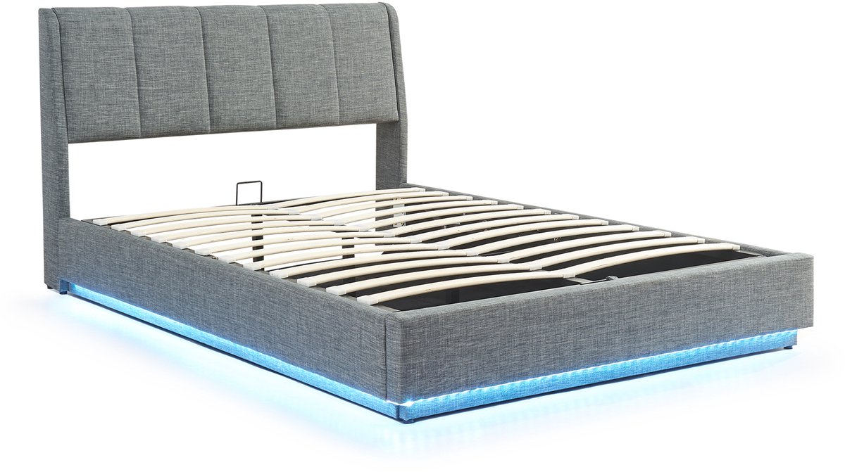 en.casa Tweepersoonsbed Tröstiar met LED 160x200 cm antraciet [en.casa]