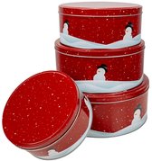 Lot de boîtes à biscuits / Set de boîtes à biscuits / Set de boîtes de conservation 4 pièces – Boîtes à biscuits de Noël – Rouge – Design de Noël