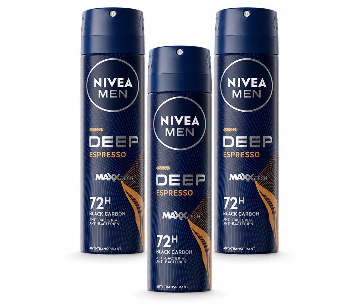3 x NIVEA MEN - Deodorant Spray - Deep Espresso - 150 ml - Bulkverpakking - 3 stuks