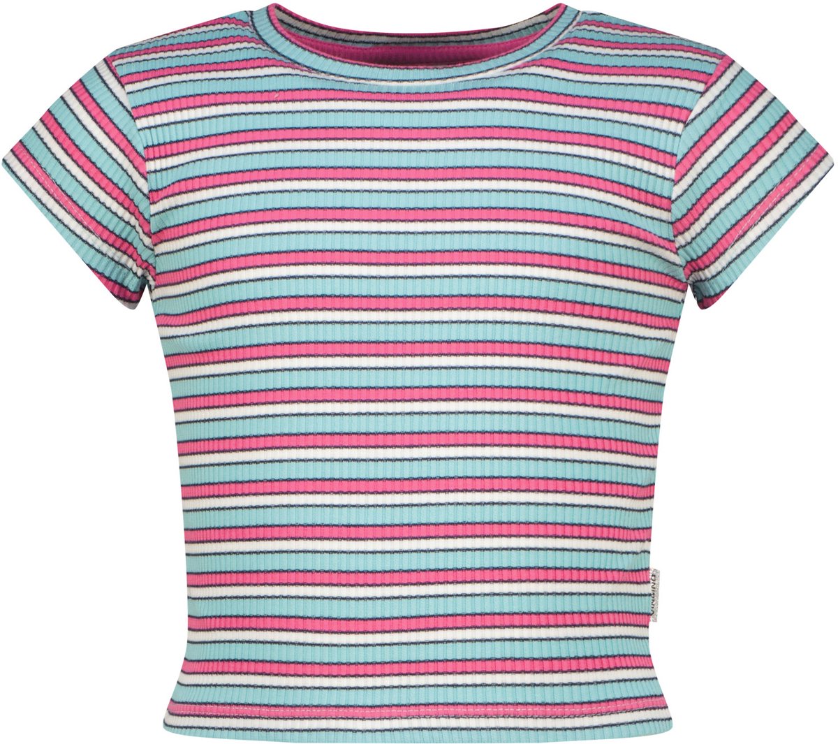 Vingino Basic rib crop striped tee-Aqua blue - Maat 152