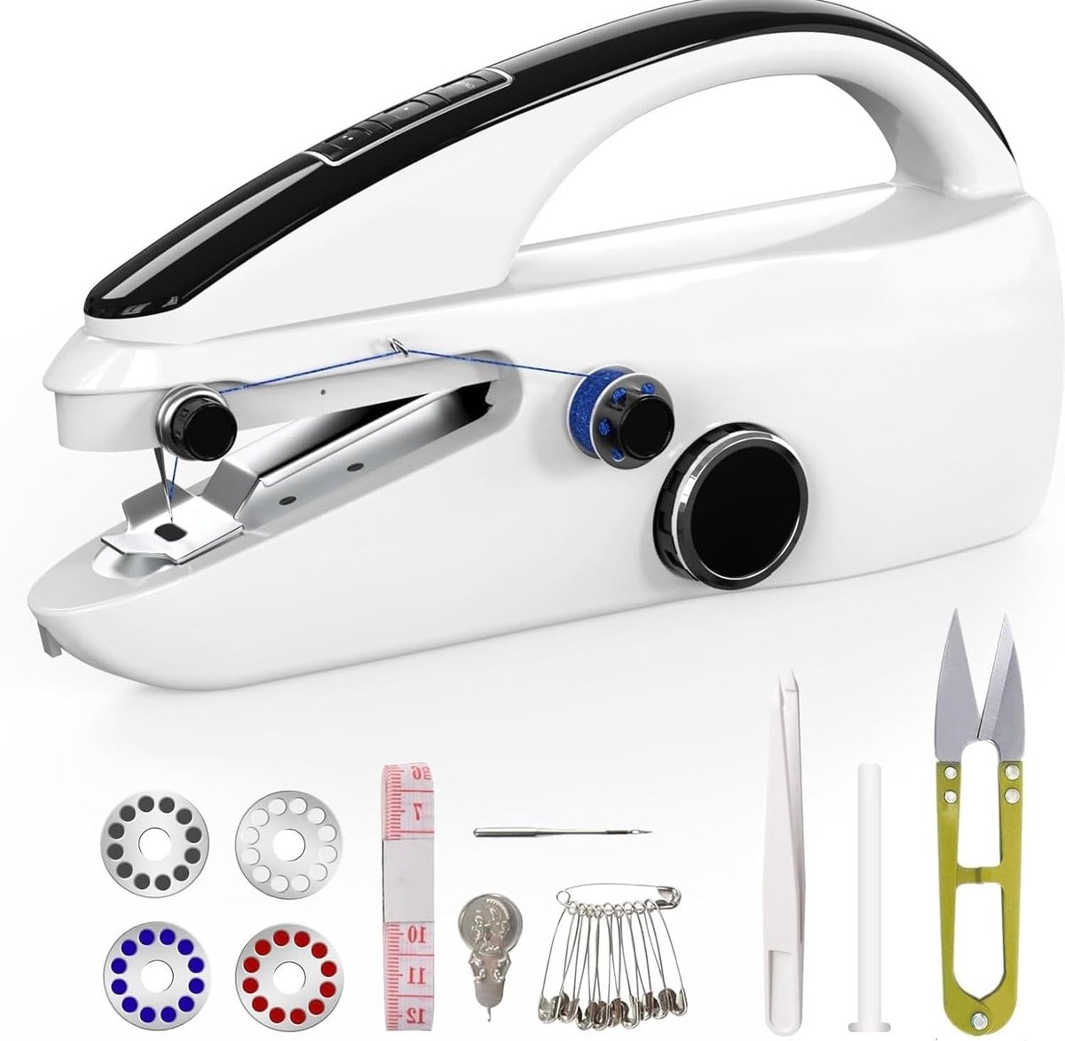 Handnaaimachine, twee schattige mini-naaimachines, gemakkelijk te gebruiken, snel naaien, geschikt voor kleding, stoffen, doe-het-zelf thuis, reis, elektrische handnaaimachine. (Zwart)