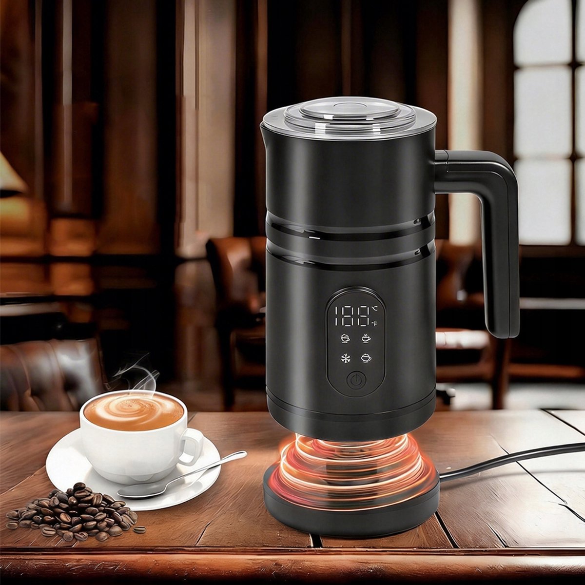 Elektrische Melkopschuimer - 4-in-1 Melkklopper - Koffieschuimer - 350 ml - Warm & Koud Schuim - 304 RVS Antiaanbak - 60-70°C - Automatische Uitschakeling - Antislip Handgreep - Milk Frother - Voor Latte & Cappuccino & Macchiato - Zwart — cadeau in Kookcadeaus - foto 4