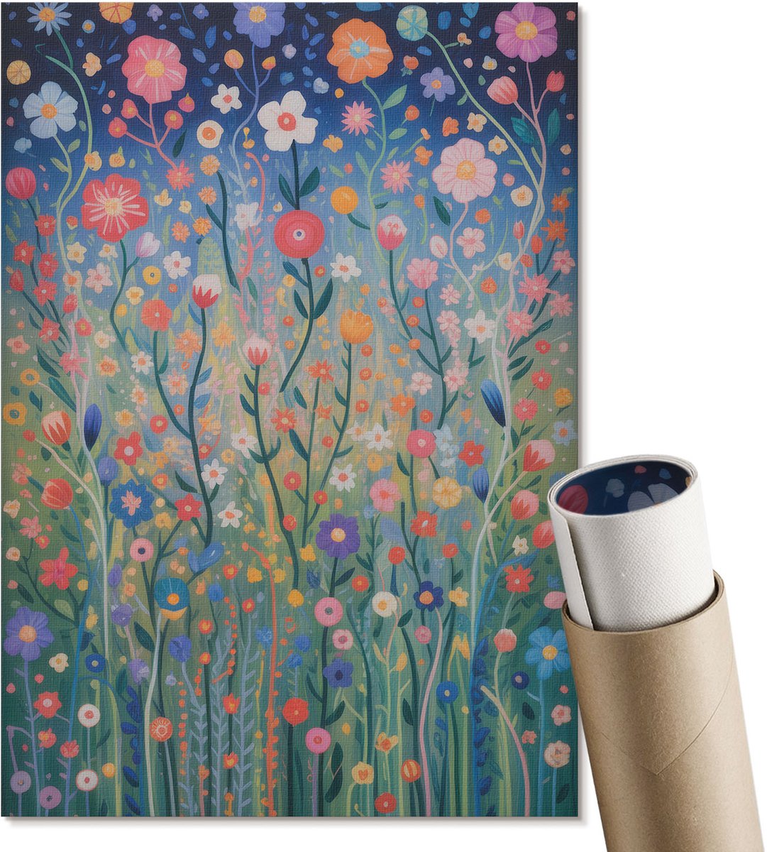 Coloray Polycanvas Wandposter - Kleurrijke Weide, Illustratie - A4 - Groen Kunst - Rechthoek - Muurkunst - Woonkamer, Slaapkamer, Kantoor - Expressief