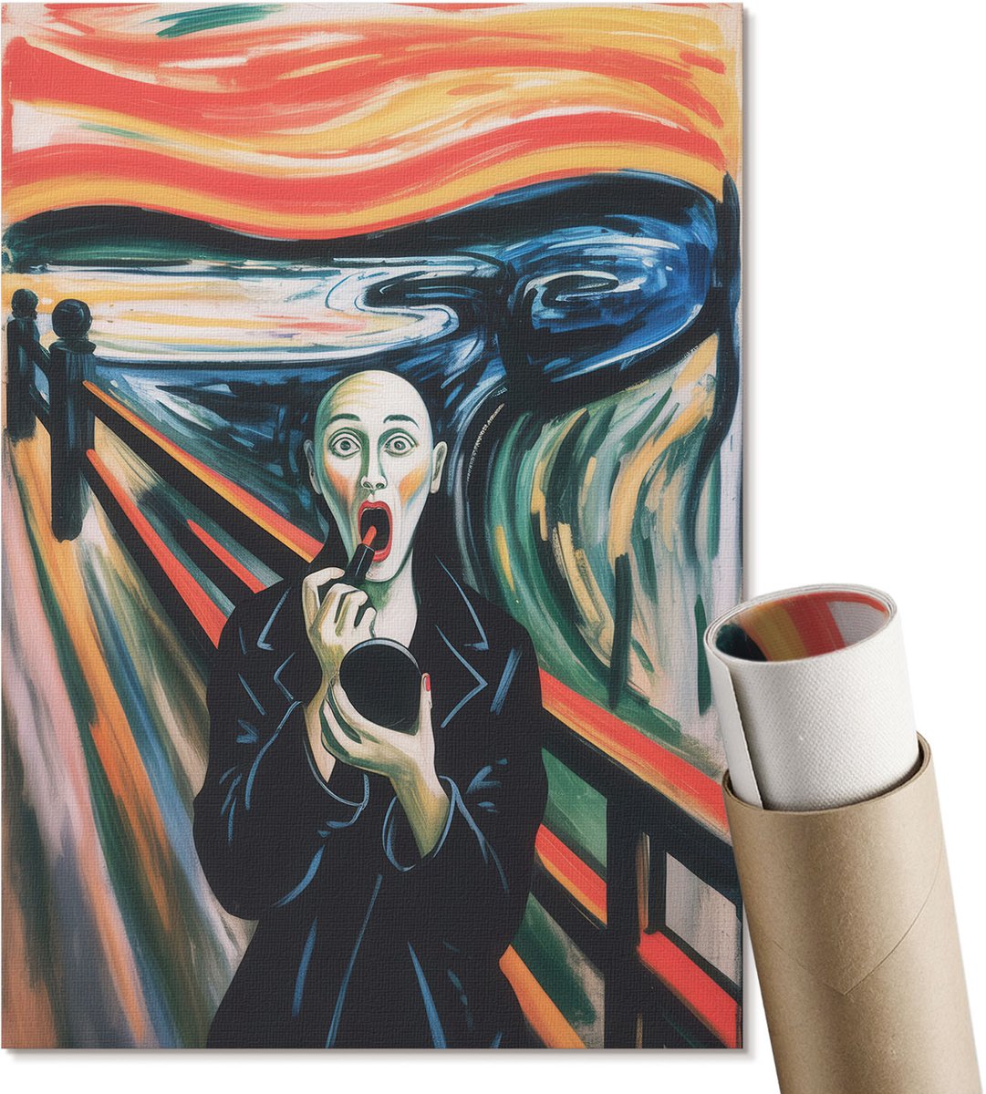 Coloray Polycanvas Wandposter - Geïnspireerd Door Scream, Schilderen - A4 - Oranje Decoratie - Rechthoek - Muurkunst - Woonkamer, Slaapkamer, Kantoor - Humoristisch