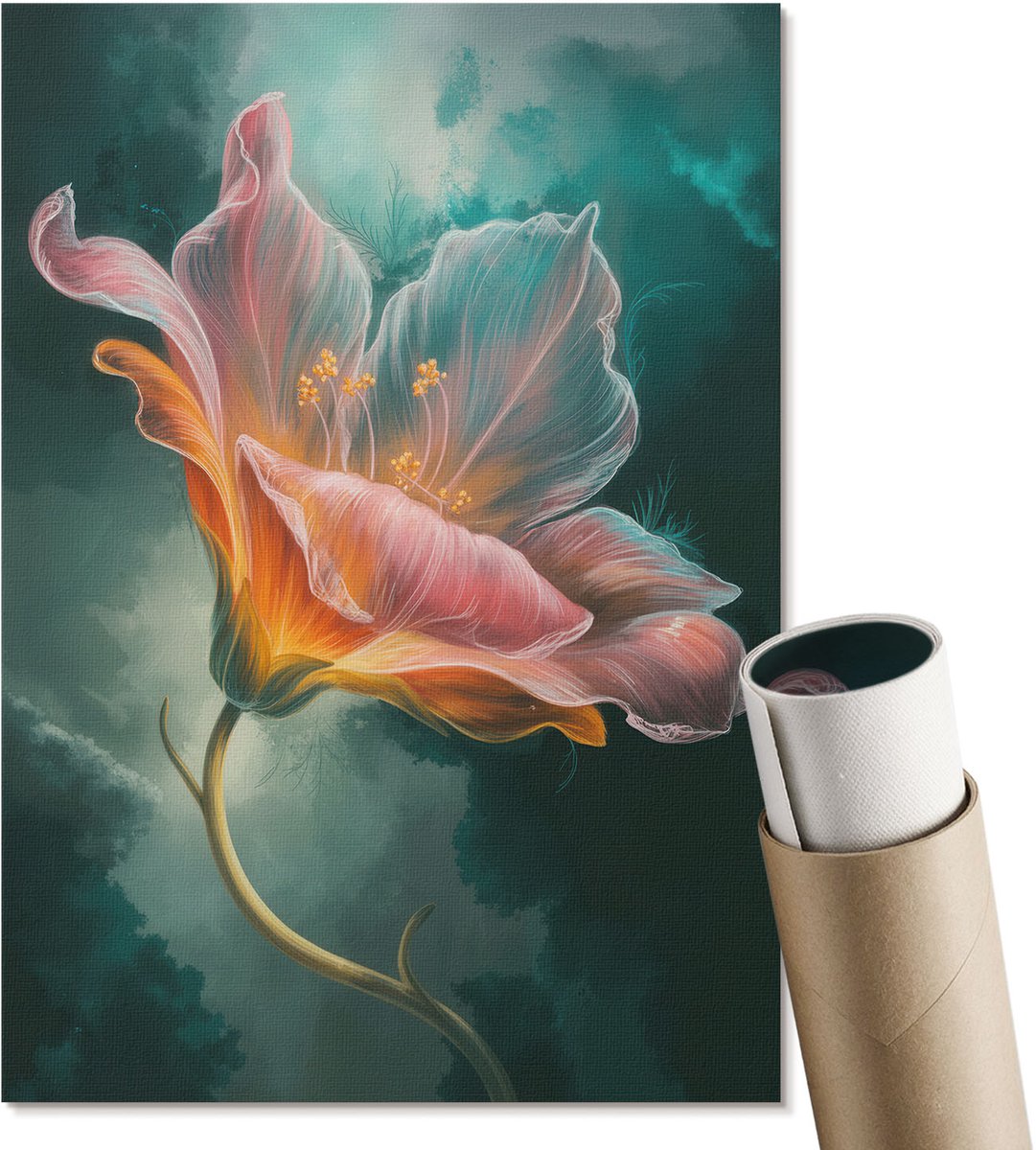 Coloray Polycanvas Poster - Magische Bloem, Illustratie - A4 - Turkoois Design - Rechthoek - Wandkunst - Woonkamer, Slaapkamer, Kantoor - Expressief