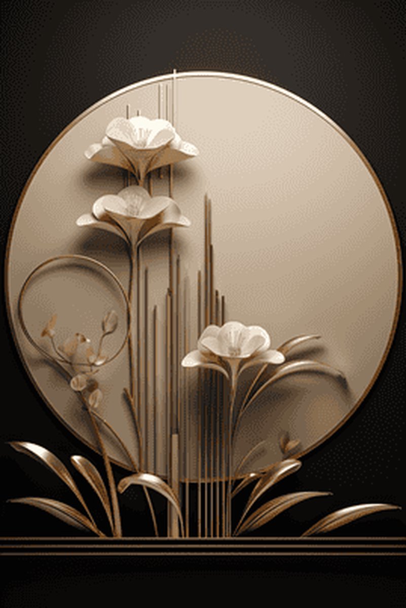 Lotus Poster - Goud Zwart - Aesthetic - Decoratie - Woonkamer - posters - formaat 70x100cm - Wanddecoratie - Aesthetic room decor - L1423CW