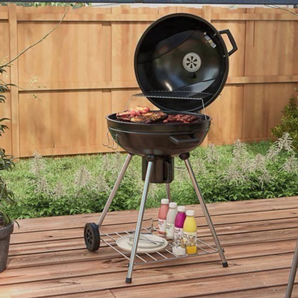 Bol Grill – Houtskoolbarbecue – BBQ Oven – Buitenkeuken – Ronde Barbecue – 54 cm Grilloppervlak – Ingebouwde Thermometer & Uitneembare Aslade – Zwart