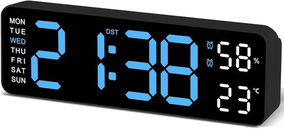 Grote digitale wandklok met 9-inch LED-scherm, geschikt voor de woonkamer, met temperatuur-/zomertijd-/automatische dim-/vochtigheids-/snapshotfunctie - 12-/24-uursweergave, stille digitale klok, geschikt voor ouderen en kinderen.