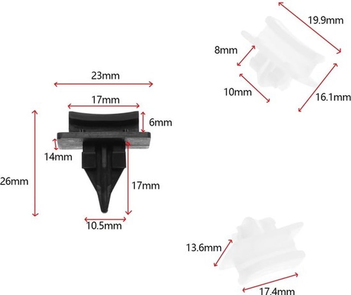 ONF3 - Voorruit zijtrim clips - Kunststof - Zwart en wit - Duurzaam en corrosiebestendig - Geschikt voor Ford Transit V184 - 4069906 4069907