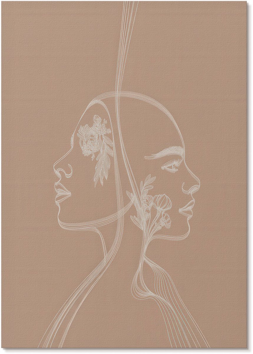 Tulup Polycanvas Wandposter - Lineaire Vlakken, Lijntekening - A4 - Beige Motief - Rechthoek - Canvasposter - Woonkamer, Slaapkamer, Kantoor - Boho