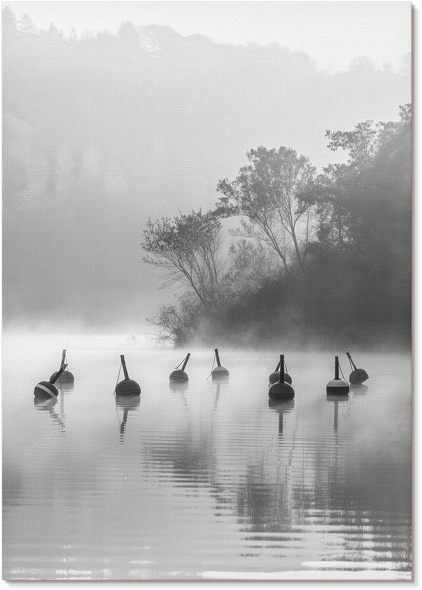 Tulup Polycanvas Wandposter - Mistig Landschap, Fotografie - A4 - Zwart-wit Decoratie - Rechthoek - Canvasposter - Woonkamer, Slaapkamer, Kantoor - Klassiek