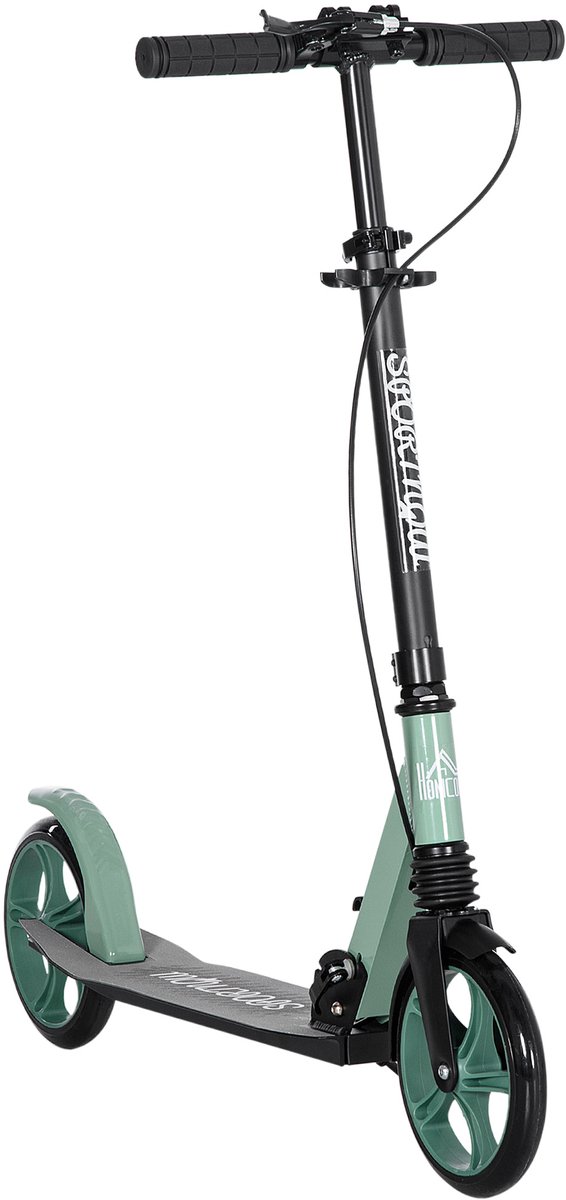 Opvouwbare step voor jongeren en volwassenen, 14 jaar, verstelbaar stuur, groen | Schokdemper, dubbele rem, grote wielen van 20 cm, aluminium
