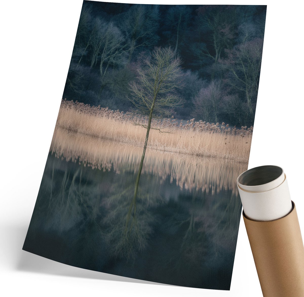 Wallfluent Polycanvas Poster - Kustlandschap, Blauw - 297 x 420 mm - Romig Wanddecoratie - Rechthoek - Kunstposter - Slaapkamer - Expressief