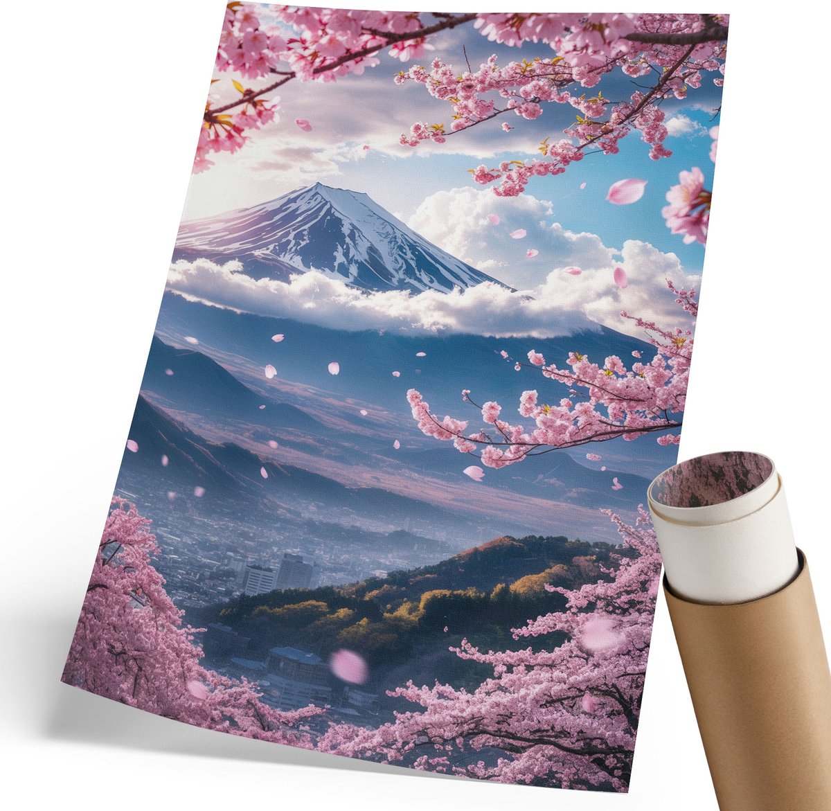Wallfluent Polycanvas Wandposter - Bergnederzetting, Fotografie - 420 x 594 mm - Groen Patroon - Rechthoek - Wandkunstwerk - Woonkamer, Slaapkamer, Kantoor - Klassiek