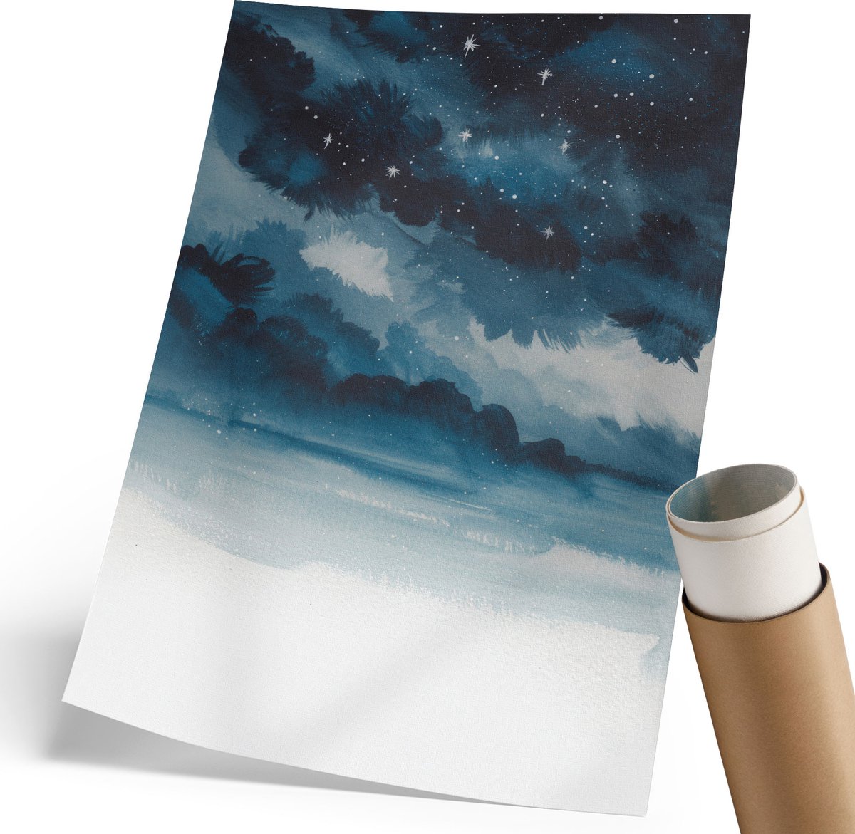 Coloray Polycanvas Wandposter - Nachtelijke Hemel, Waterverf - 210 x 297 mm - Marine Wanddecoratie - Rechthoek - Wandkunstwerk - Woonkamer, Slaapkamer, Kantoor - Expressief