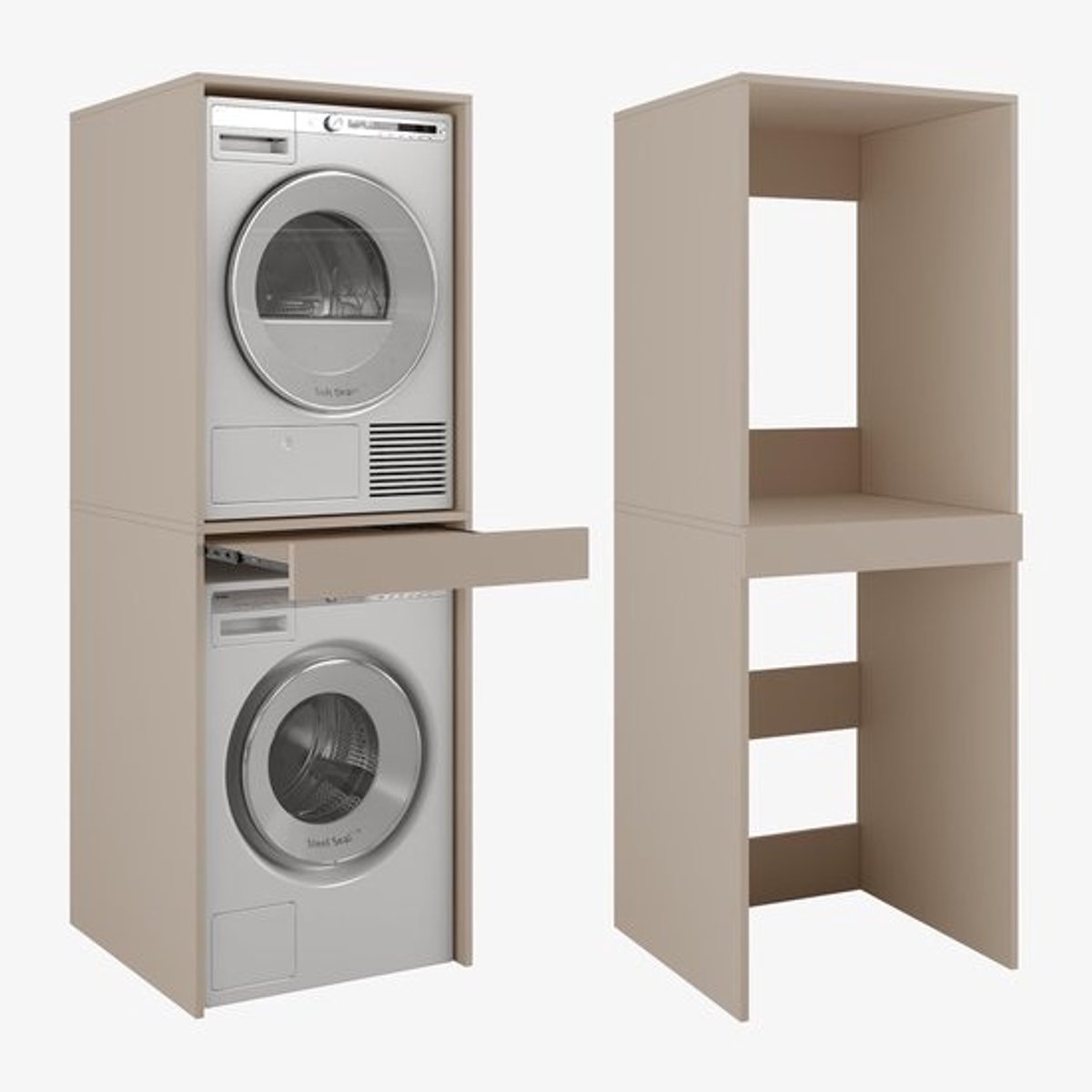 Wasmachinekast - Droger meubel - Ruimte besparen - Uittrekbaar werkblad - 187 x 65 cm - Cappuccino