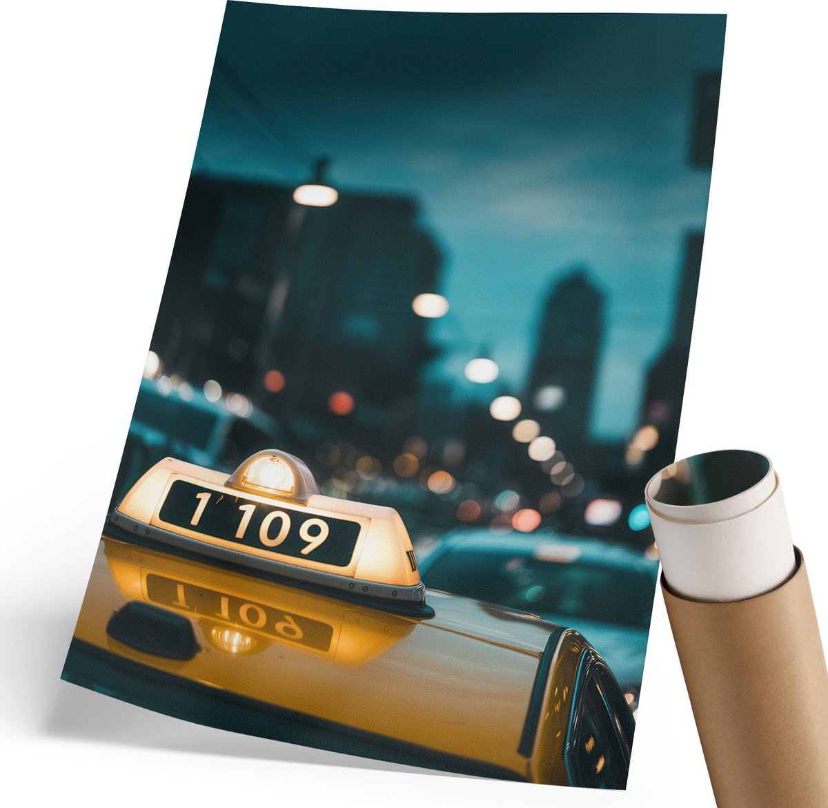 Coloray Polycanvas Wandposter - Neonlichten In De Stad, Blauw - 210 x 297 mm - Marine Wandposter - Rechthoek - Canvasposter - Woonkamer - Modern