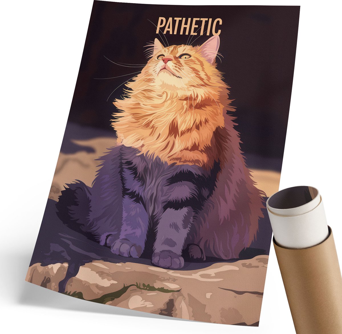 Coloray Polycanvas Wandposter - Zielige Kat, Illustratie - 210 x 297 mm - Oranje Design - Rechthoek - Muurkunst - Woonkamer, Slaapkamer, Kantoor - Popcultuur
