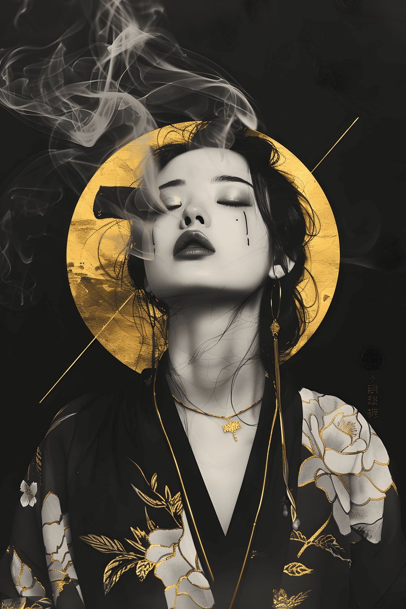 Geisha Rook Poster - Mystiek - Geisha iatische - Sfeervol - Traditioneel - posters - formaat 30x40cm - Wanddecoratie - XS2282MT