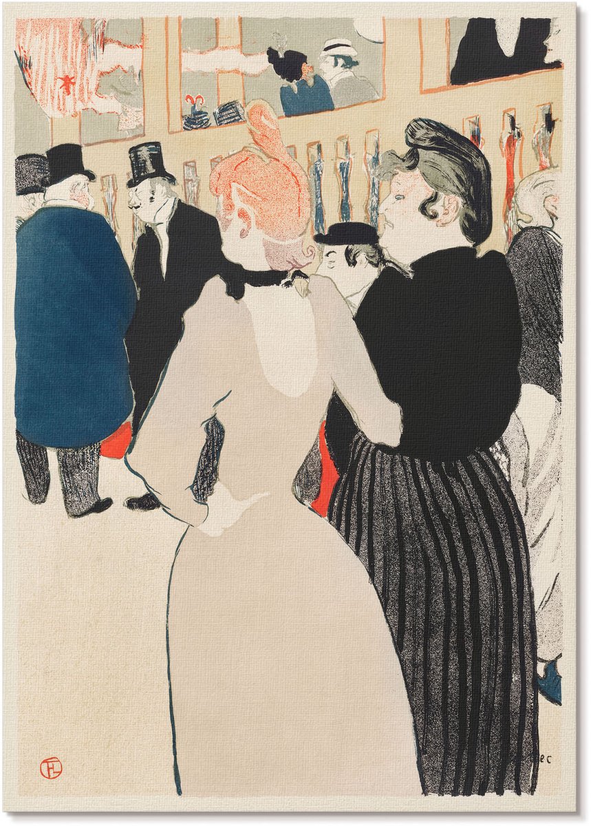 Tulup Polycanvas Wandposter - Bij De Moulin Rouge, Schilderen - A4 - Zwart Illustratie - Rechthoek - Muurkunst - Woonkamer, Slaapkamer, Kantoor - Klassiek