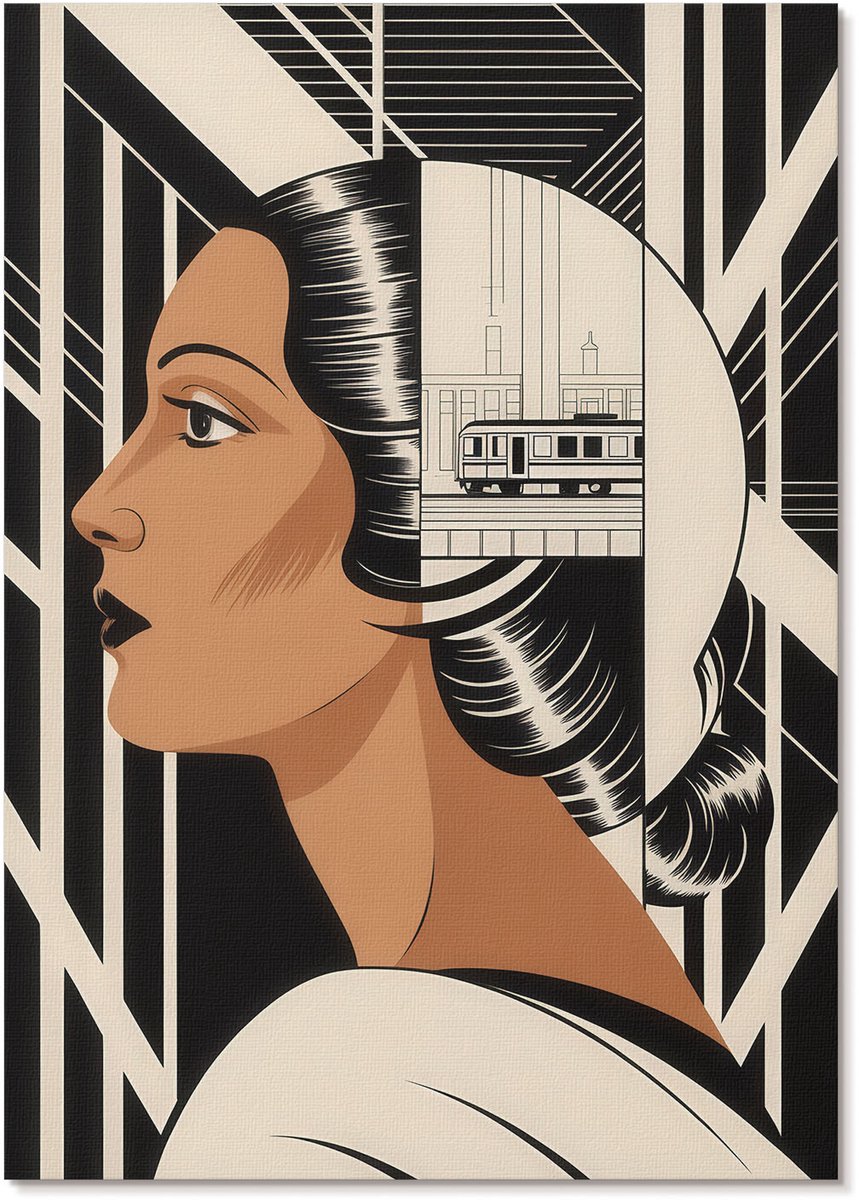 Tulup Polycanvas Poster - Vrouwelijk Modernisme, Illustratie - A4 - Zwart Kunst - Rechthoek - Wandkunst - Woonkamer, Slaapkamer, Kantoor - Art deco
