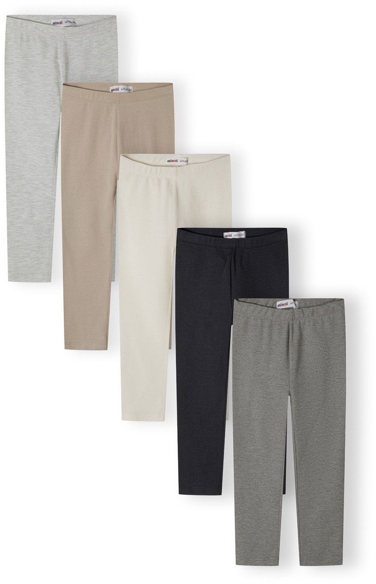 Minoti Meisjes Legging 5-pack - katoen - grijs