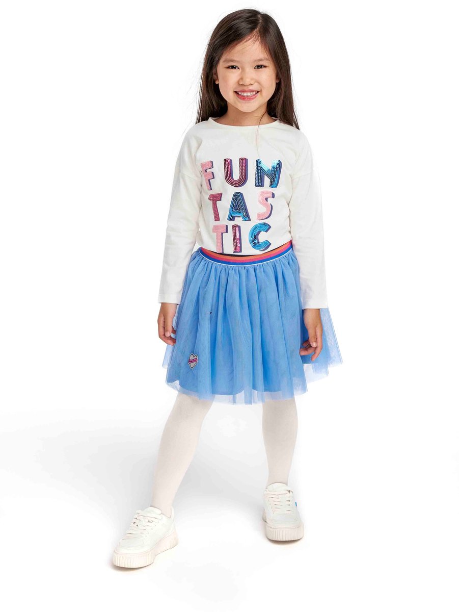 Minoti t-shirt meisjes lange mouw pailletten crème - 100% katoen