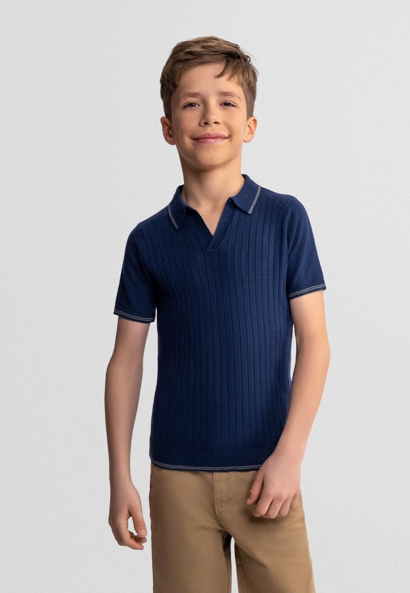 Minoti polo jongens gebreid - viscose - donkerblauw