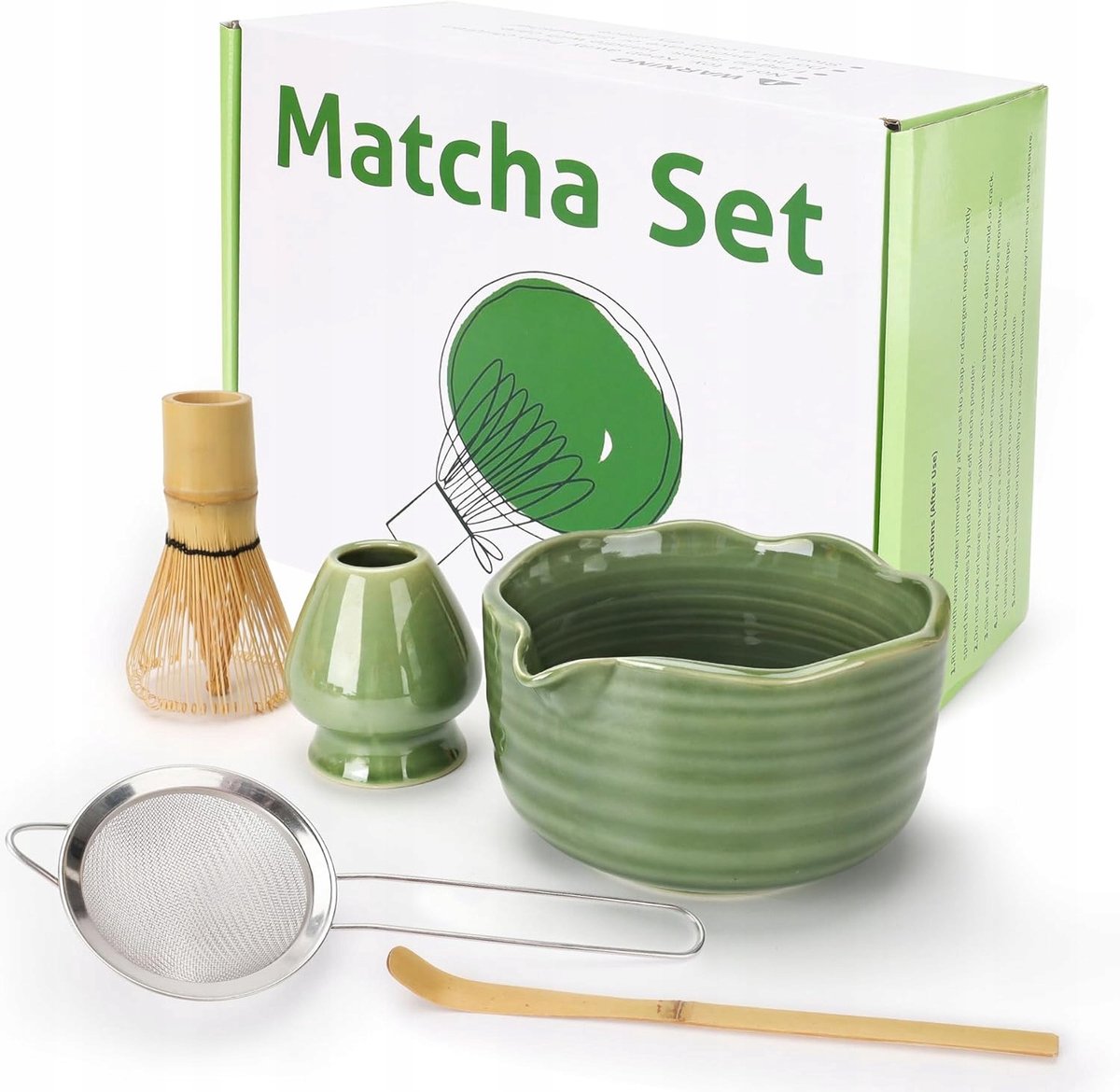 Merkloos Matcha Theeservies: Kom, Klopper, Zeef & Meer