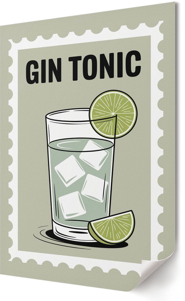 Coloray Canvas Poster Polycanvas - Gin Tonic, Illustratie - 420 x 594 - Groen Poster - Rechthoek - Muurdecoratie - Woonkamer, Slaapkamer, Kantoor - Popcultuur