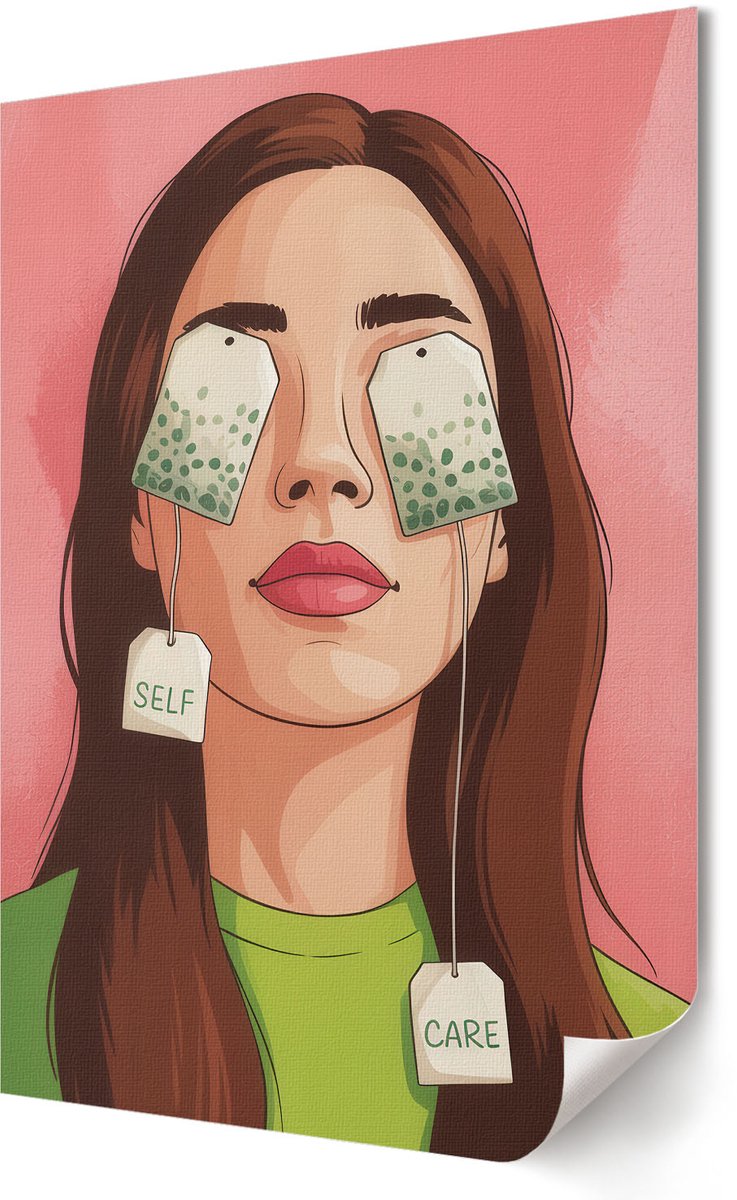Coloray Polycanvas Wandposter - Ontspan Met Een Kopje Thee, Illustratie - 420 x 594 - Roze Wanddecoratie - Rechthoek - Interieurdecoratie - Woonkamer, Slaapkamer, Kantoor - Expressief
