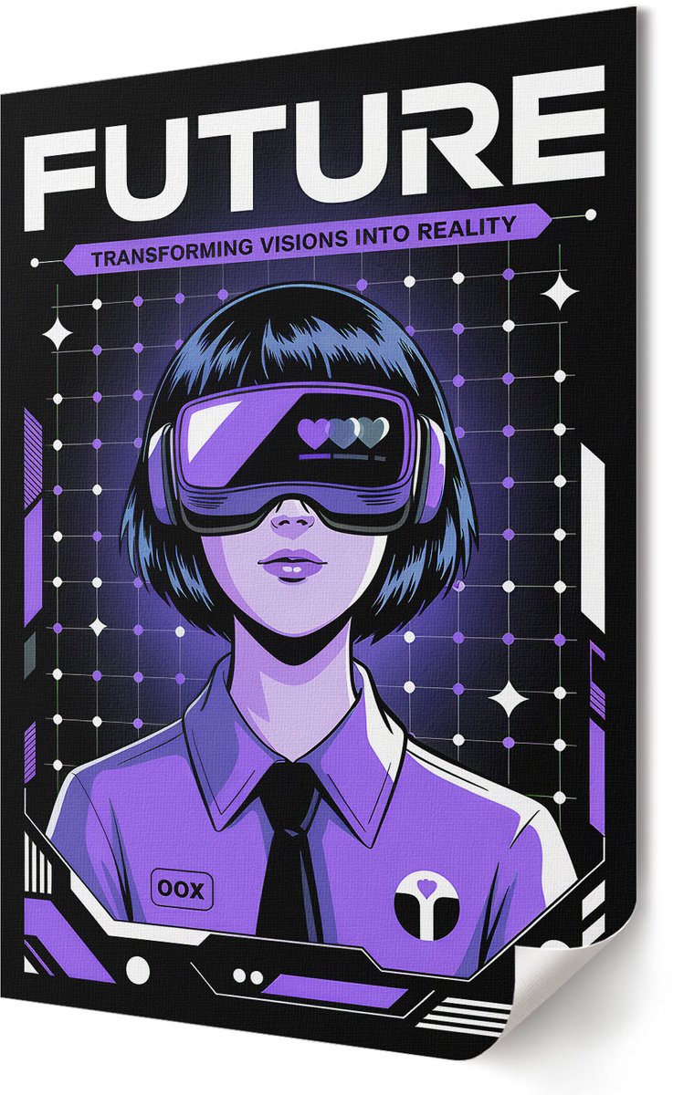 Coloray Polycanvas Wandposter - Futuristische Visie, Illustratie - 420 x 594 - Paars Wanddecoratie - Rechthoek - Muurkunst - Woonkamer, Slaapkamer, Kantoor - Anime/manga